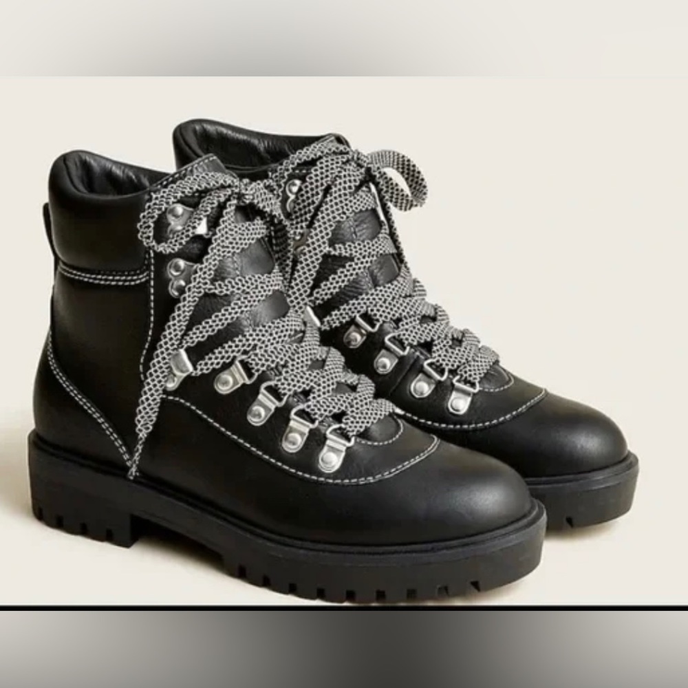J. Crew Nordic Black Ankle Boots with Gray Laces